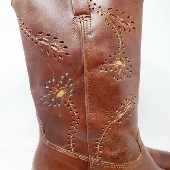 Matisse Boots Womens 9.5 Tall Brown‎ Leather Tooled Flower Western Boho Shoes - Picture 2 of 12